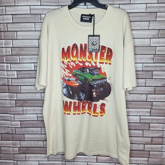 NWT Super Massive Unisex Top Monster Wheels Graphic T-Shirt - Tan - Size XXL - Picture 1 of 11